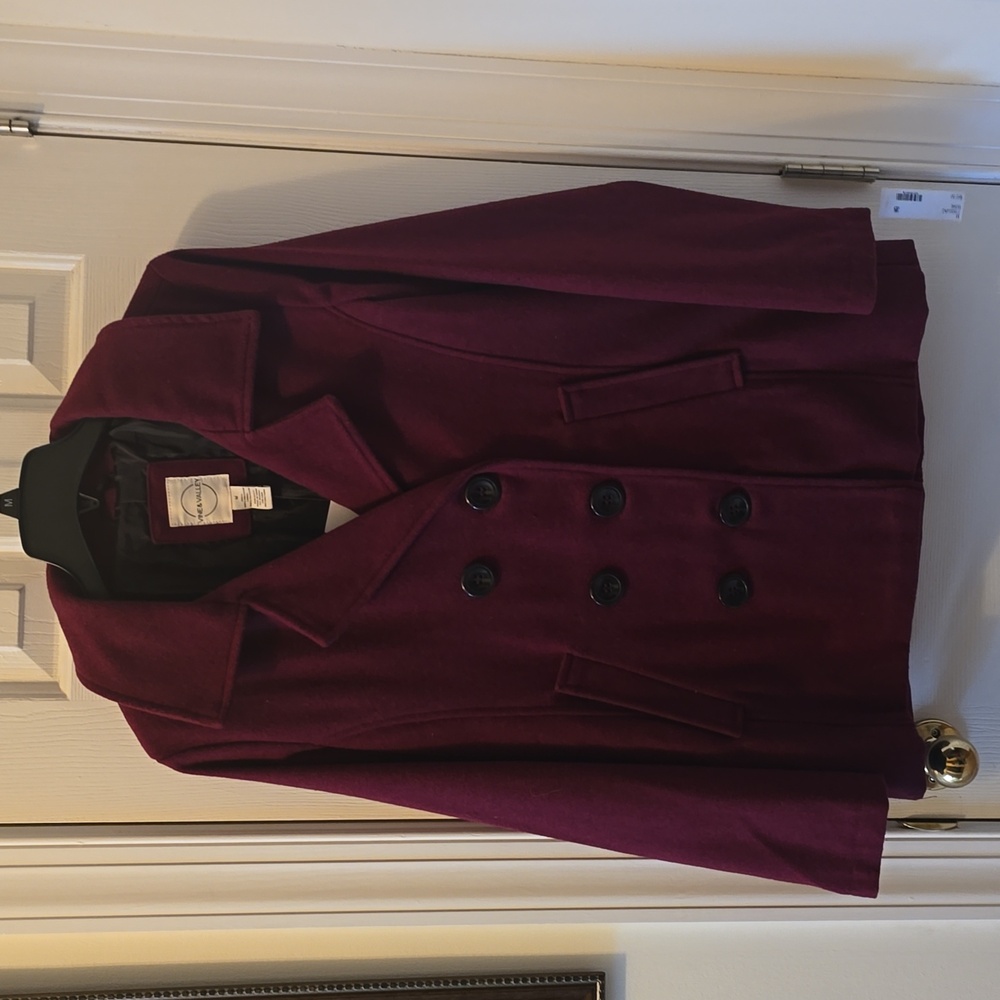 VINE & VALLEY BRAND WOMEN'S BURGUNDY PEACOAT SIZE MEDIUM